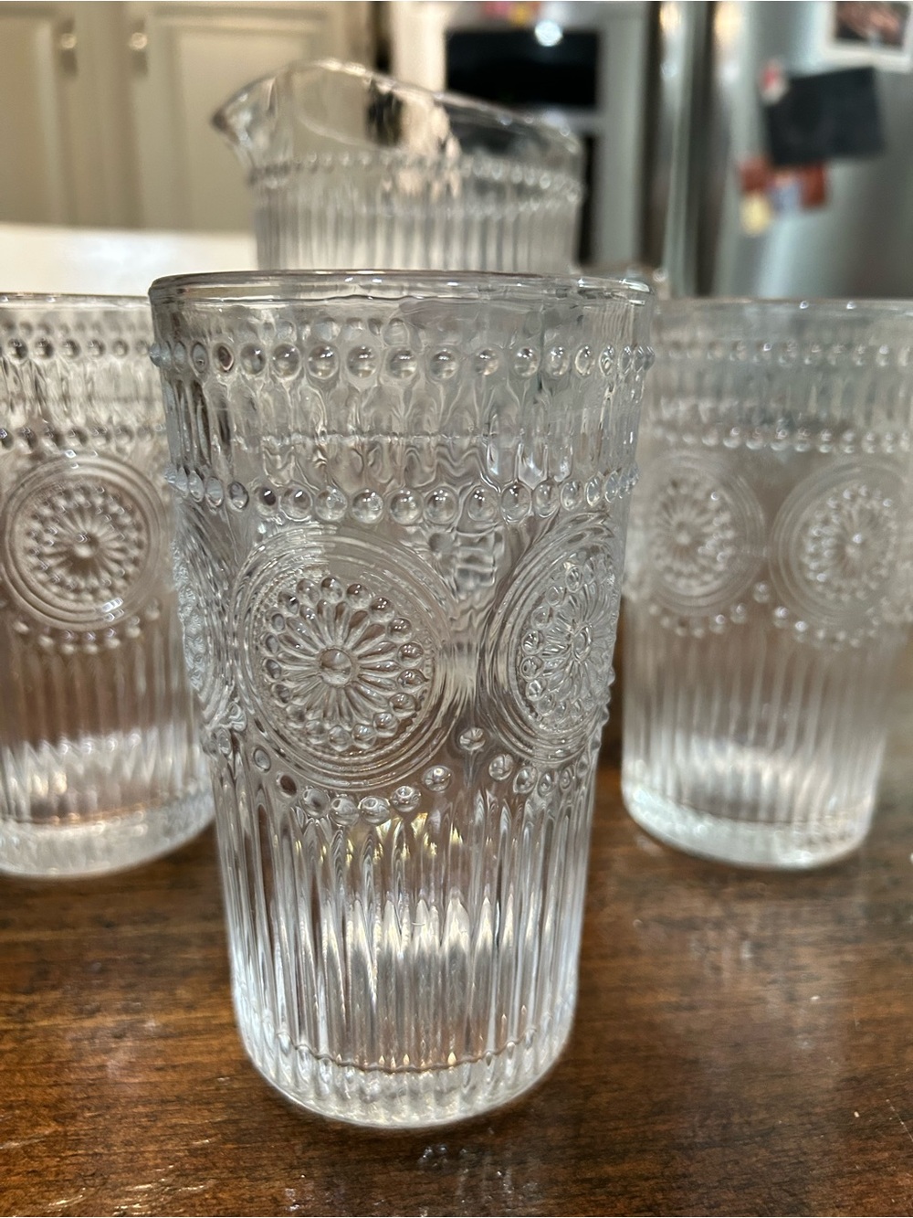 Pioneer Woman Set Of 3 Clear Adeline Tea Glasses And Pitcher